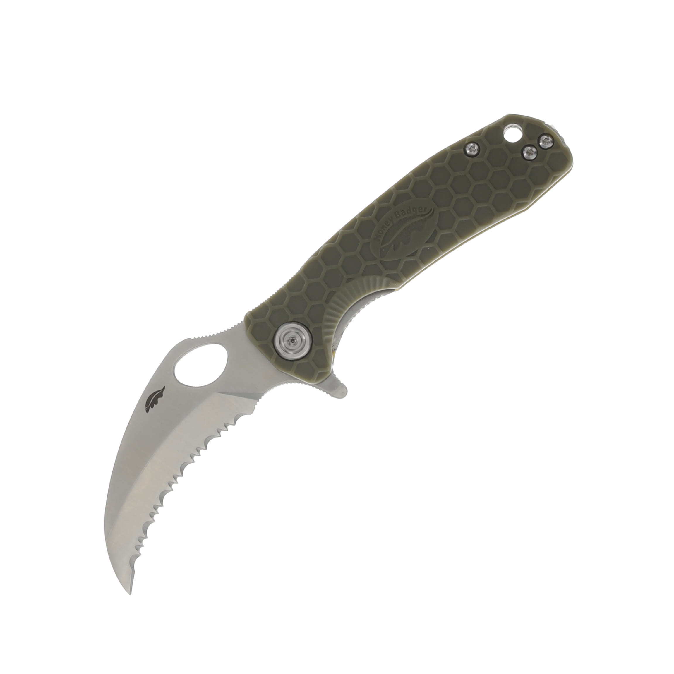 Honey Badger Knives Small Claw Green 2.75in Satin Serrated Blade HB1153 View 1