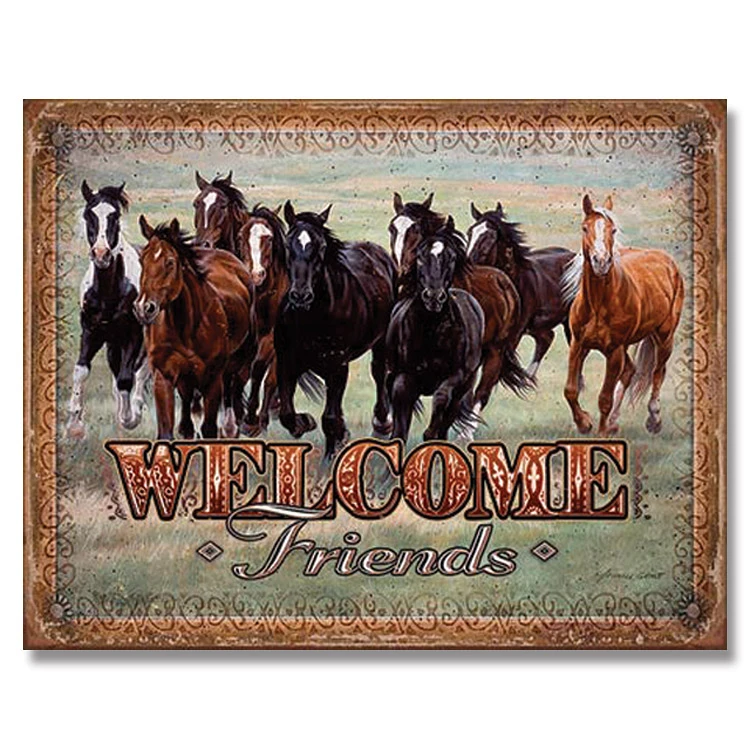 Welcome Friends Tin Sign Horses SG1949 View 1
