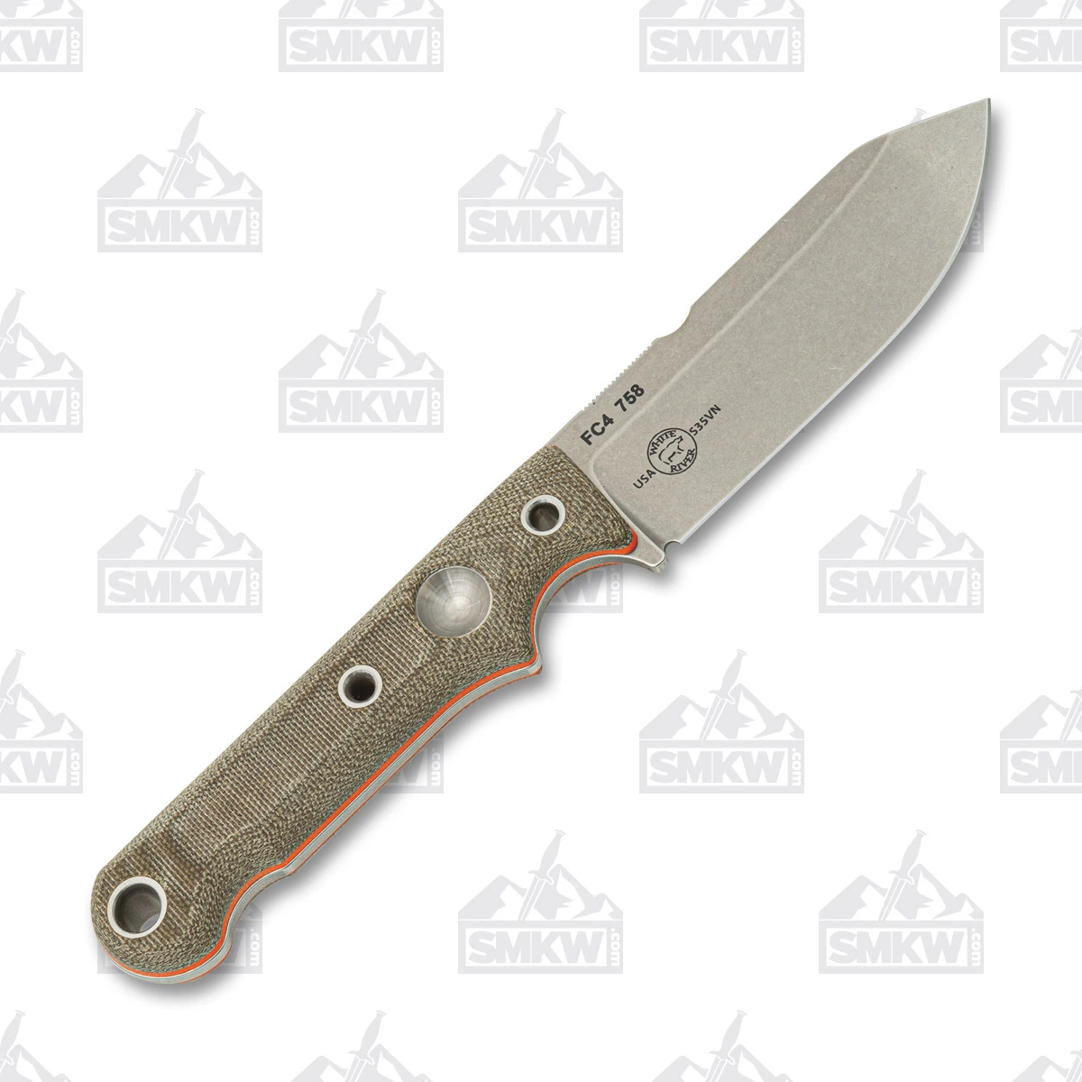 White River Firecraft FC4 Fixed Blade Green Micarta Orange G-10 4in WRFC4 View 3