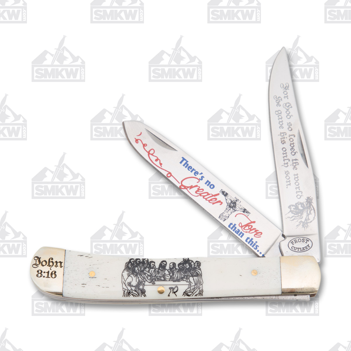 Frost John 3:16 Trapper Folding Knife in Wooden Gift Box-White Bone Handle FRSET812J316 View 2