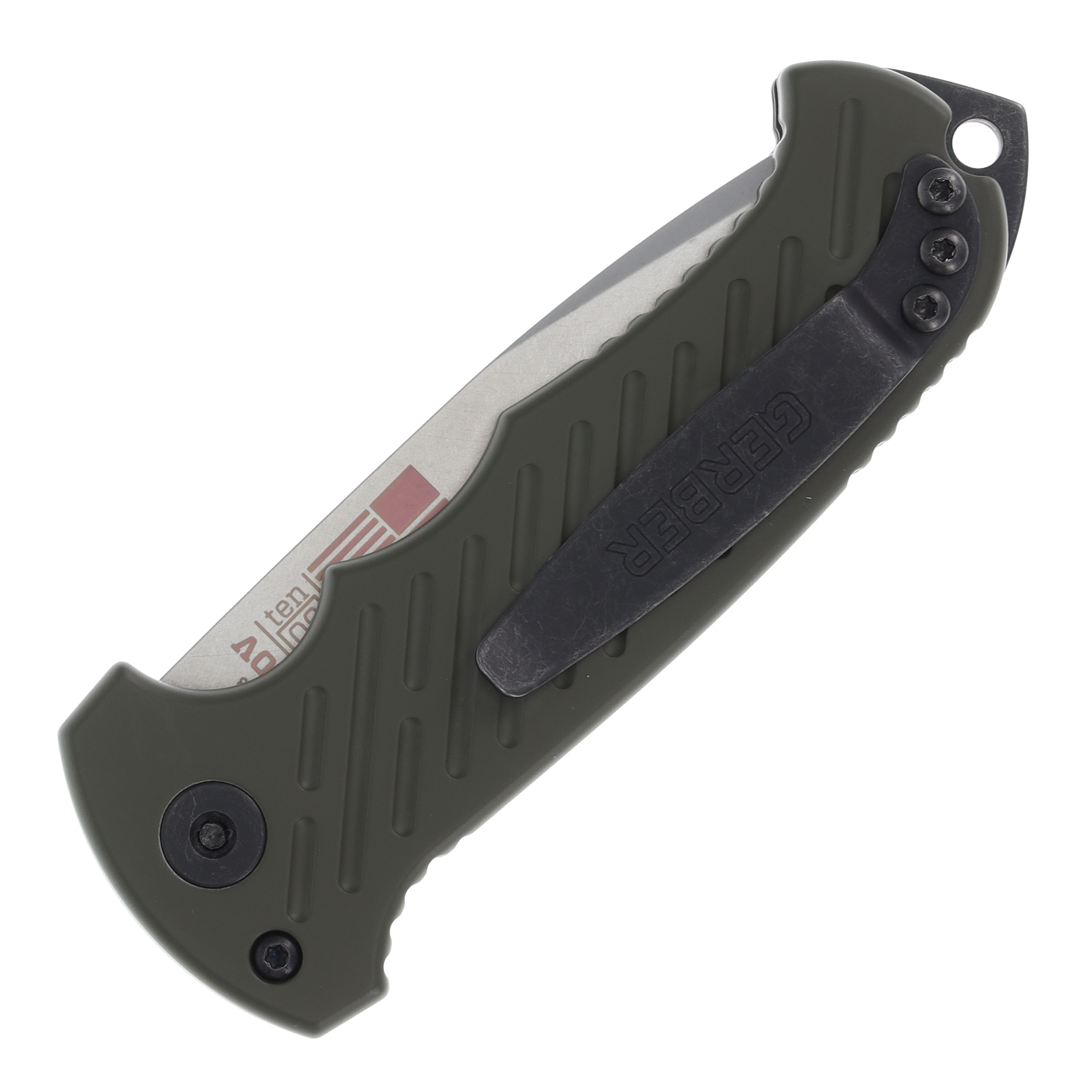 Gerber 06 Auto 10th Anniversary OD Green 3.62in Drop Point Stonewash AUG1263 View 4