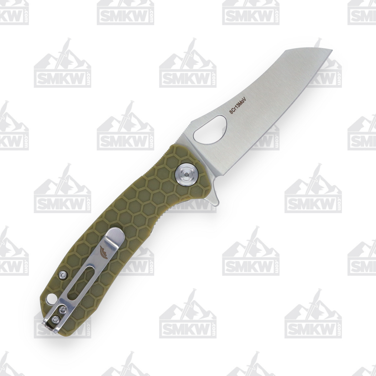 Honey Badger Small Folding Knife Green 2.8in Plain Satin Wharncleaver HB1047 View 3