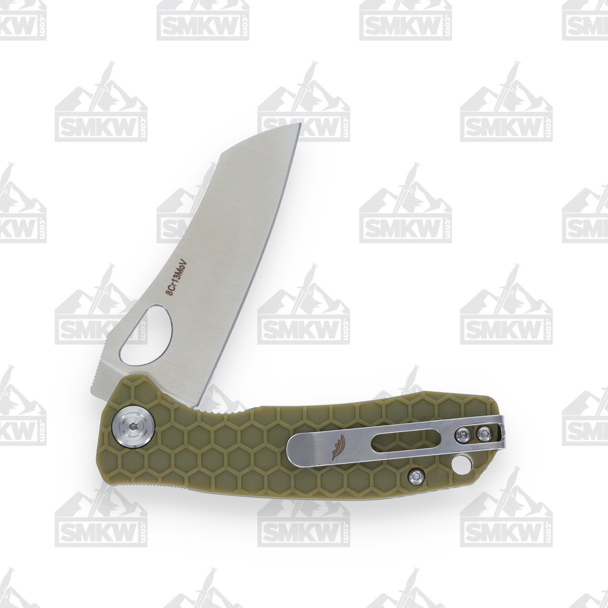 Honey Badger Small Folding Knife Green 2.8in Plain Satin Wharncleaver HB1047 View 5
