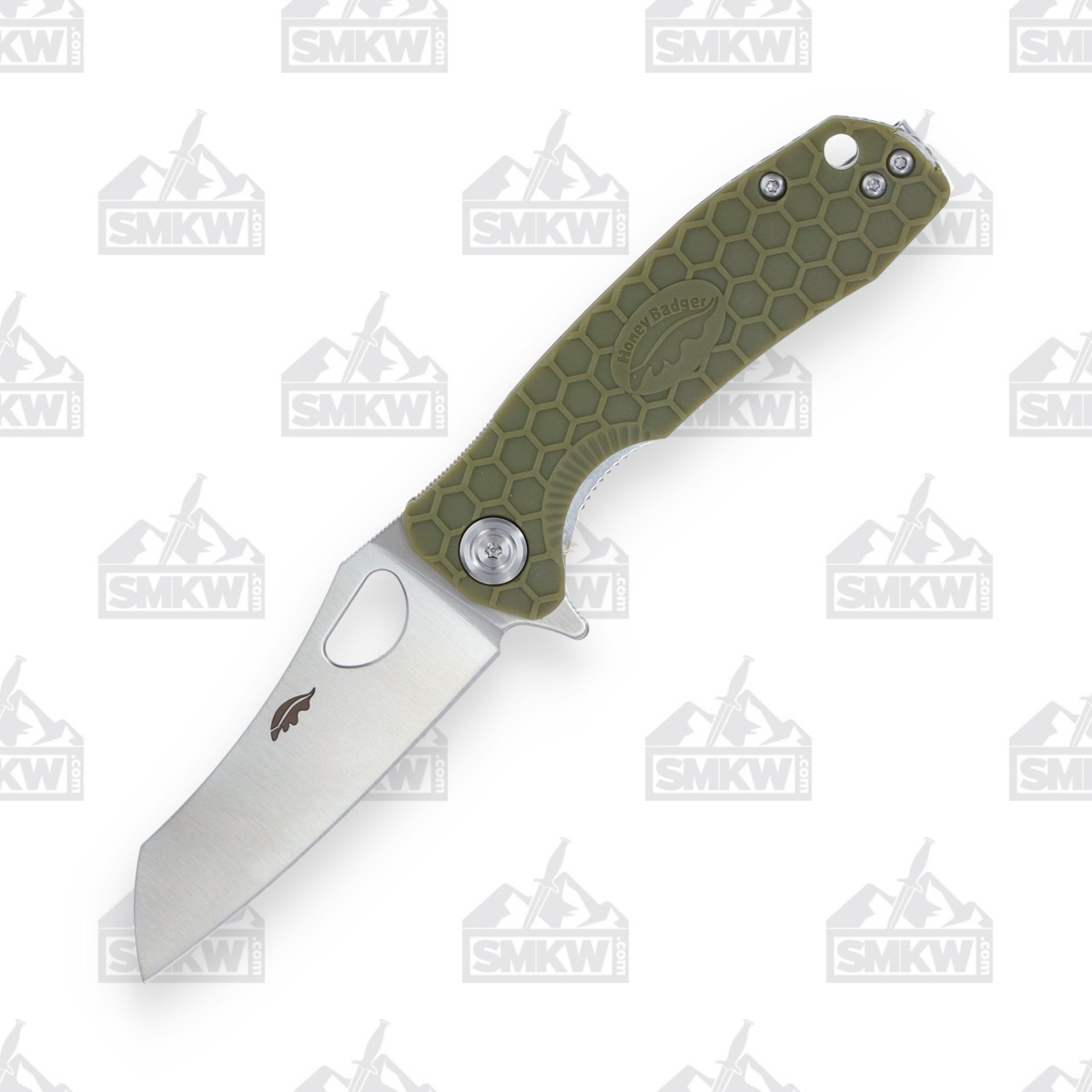 Honey Badger Small Folding Knife Green 2.8in Plain Satin Wharncleaver HB1047 View 2