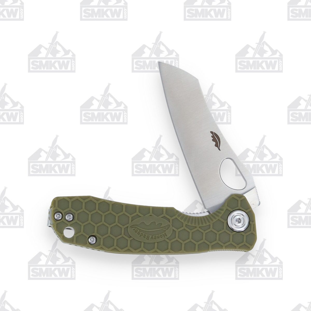 Honey Badger Small Folding Knife Green 2.8in Plain Satin Wharncleaver HB1047 View 4