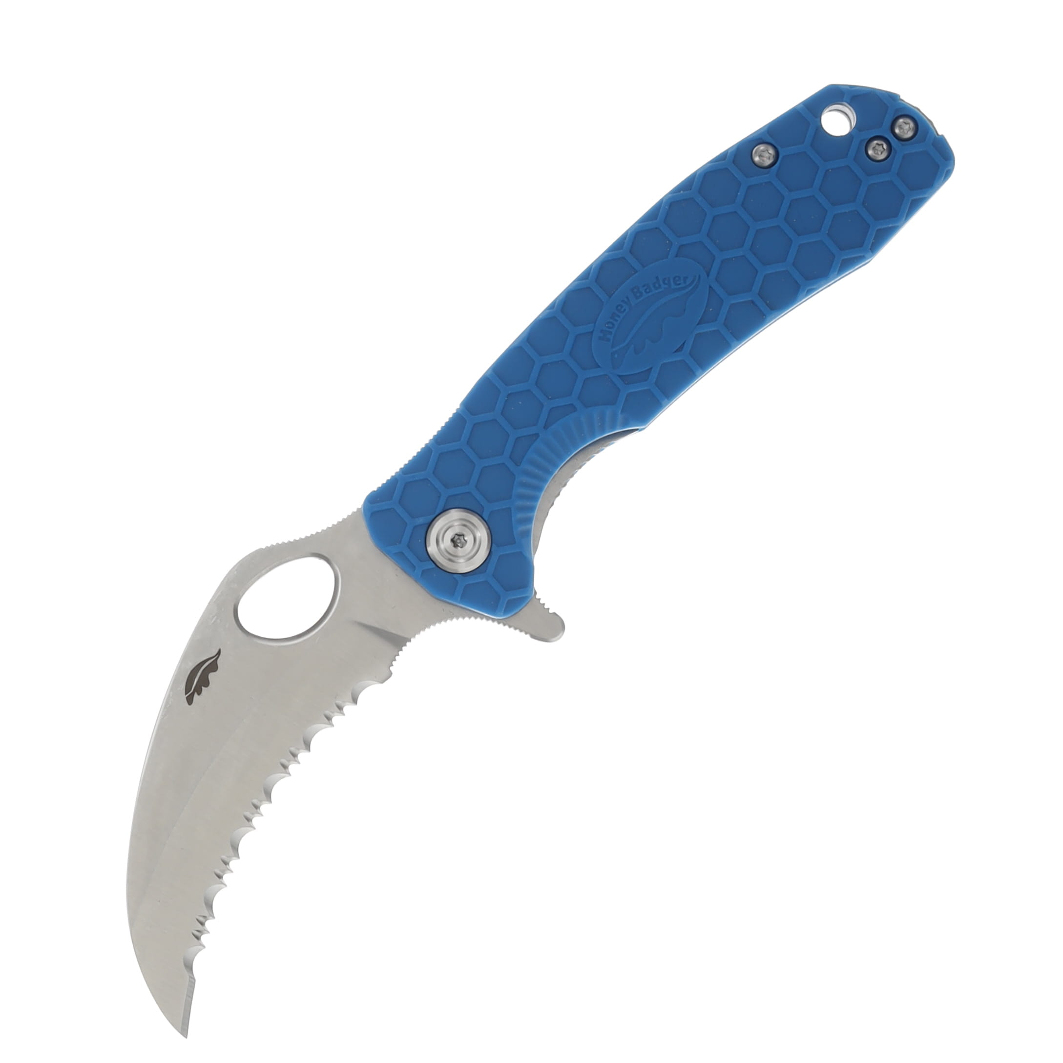 Honey Badger Medium Claw Blue 3.63in Serrated Satin Hawkbill HB1128 View 1