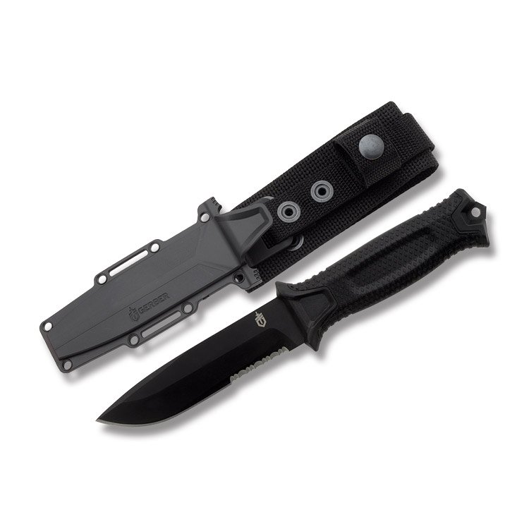 Gerber Strongarm Fixed Blade Black 4.8in Part Serrated Drop Point G1060 View 1