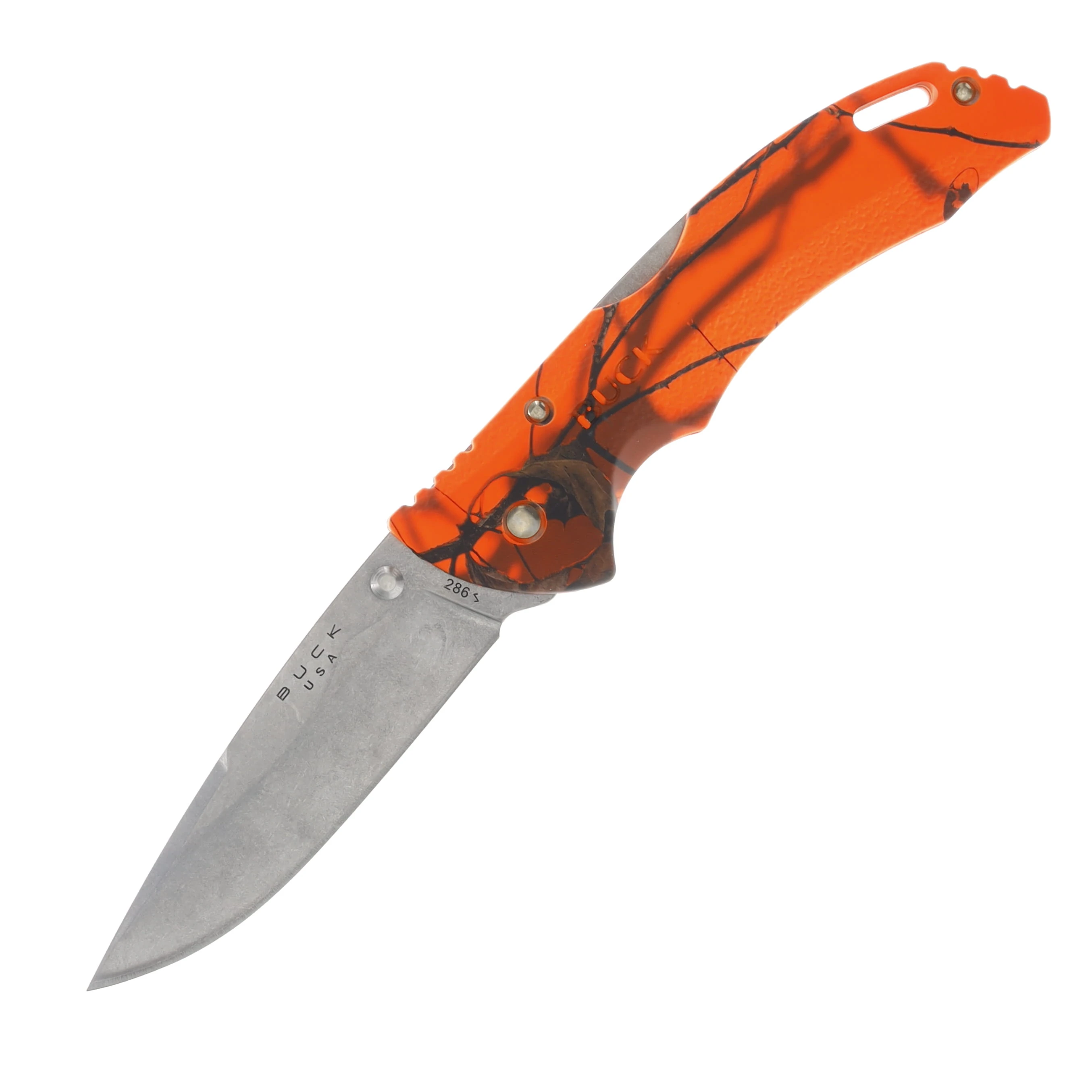Buck Bantam BHW Orange Mossy Oak Folding Knife 3.75in Plain Satin Blade BU3897 View 1