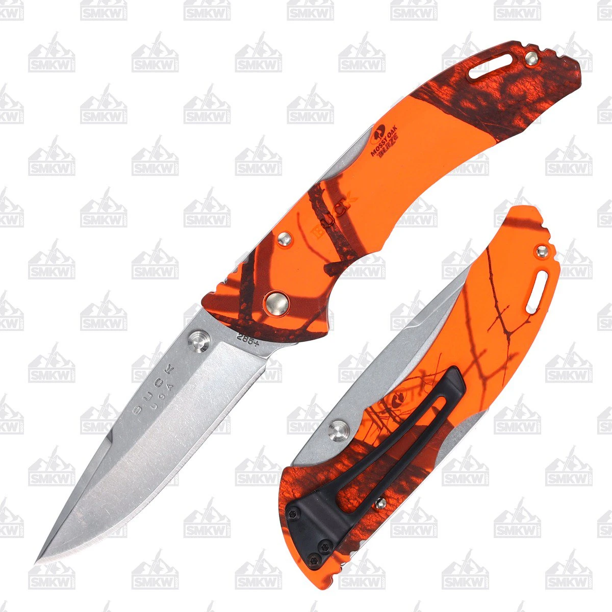 Buck 285 Bantam BLW Blaze Orange Mossy Oak Camo 3.13in Drop Point BU3895 View 1