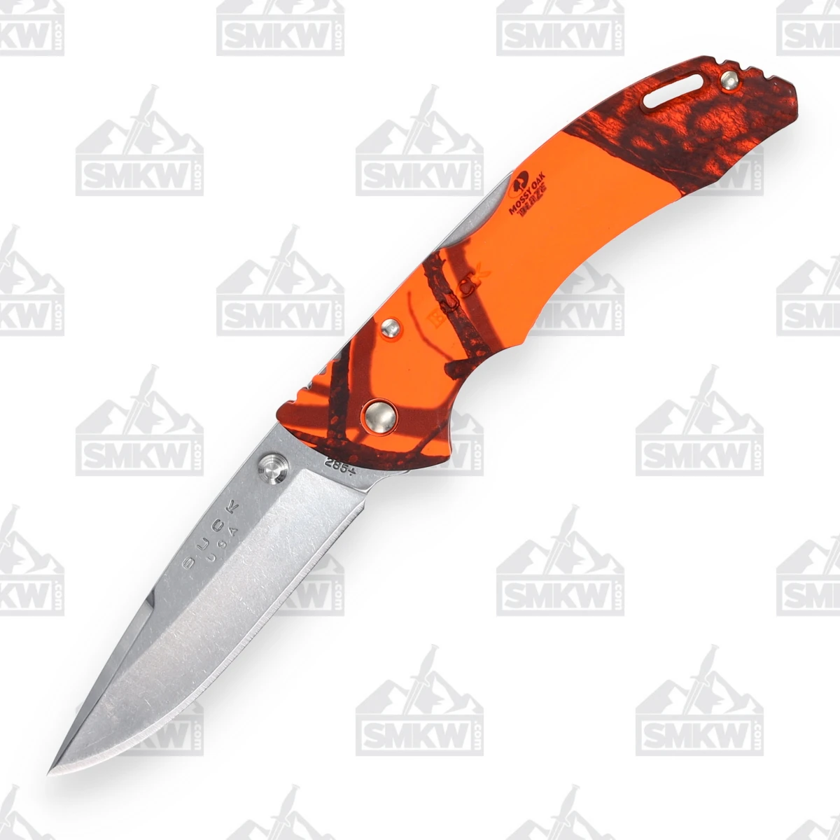 Buck 285 Bantam BLW Blaze Orange Mossy Oak Camo 3.13in Drop Point BU3895 View 2