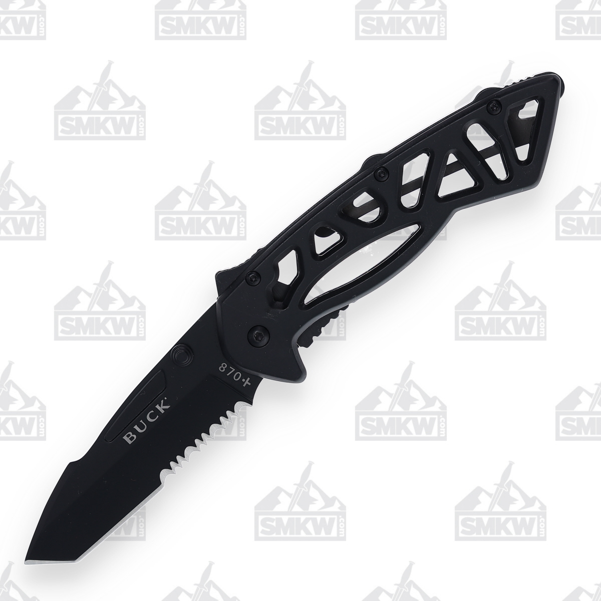 Buck 870 Bones Folding Knife Black 3in Tanto Part Serrated Blade BU3595 View 2