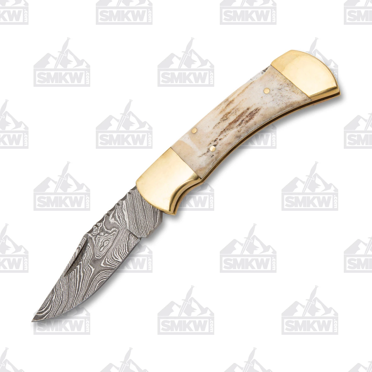 Rite Edge Bandera Folding Knife 3.75in Plain Edge Stag Damascus DM1019 View 2