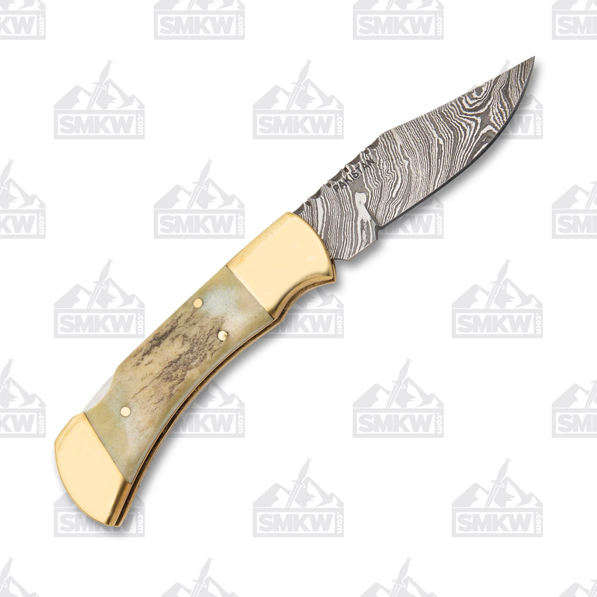 Rite Edge Bandera Folding Knife 3.75in Plain Edge Stag Damascus DM1019 View 3