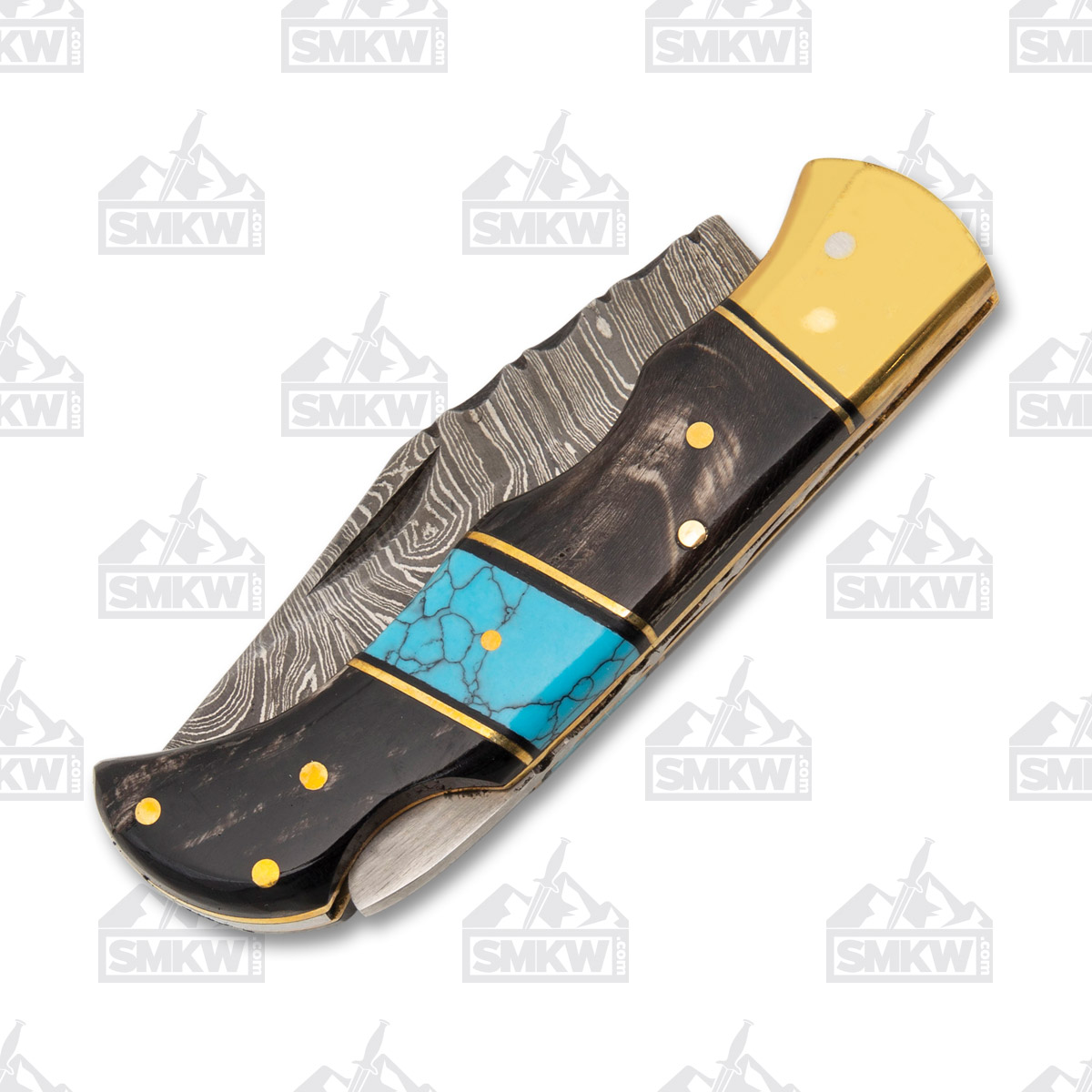 Rite Edge Delamar Folding Knife Horn and Turquoise 3” Plain Clip Point DM1215 View 3