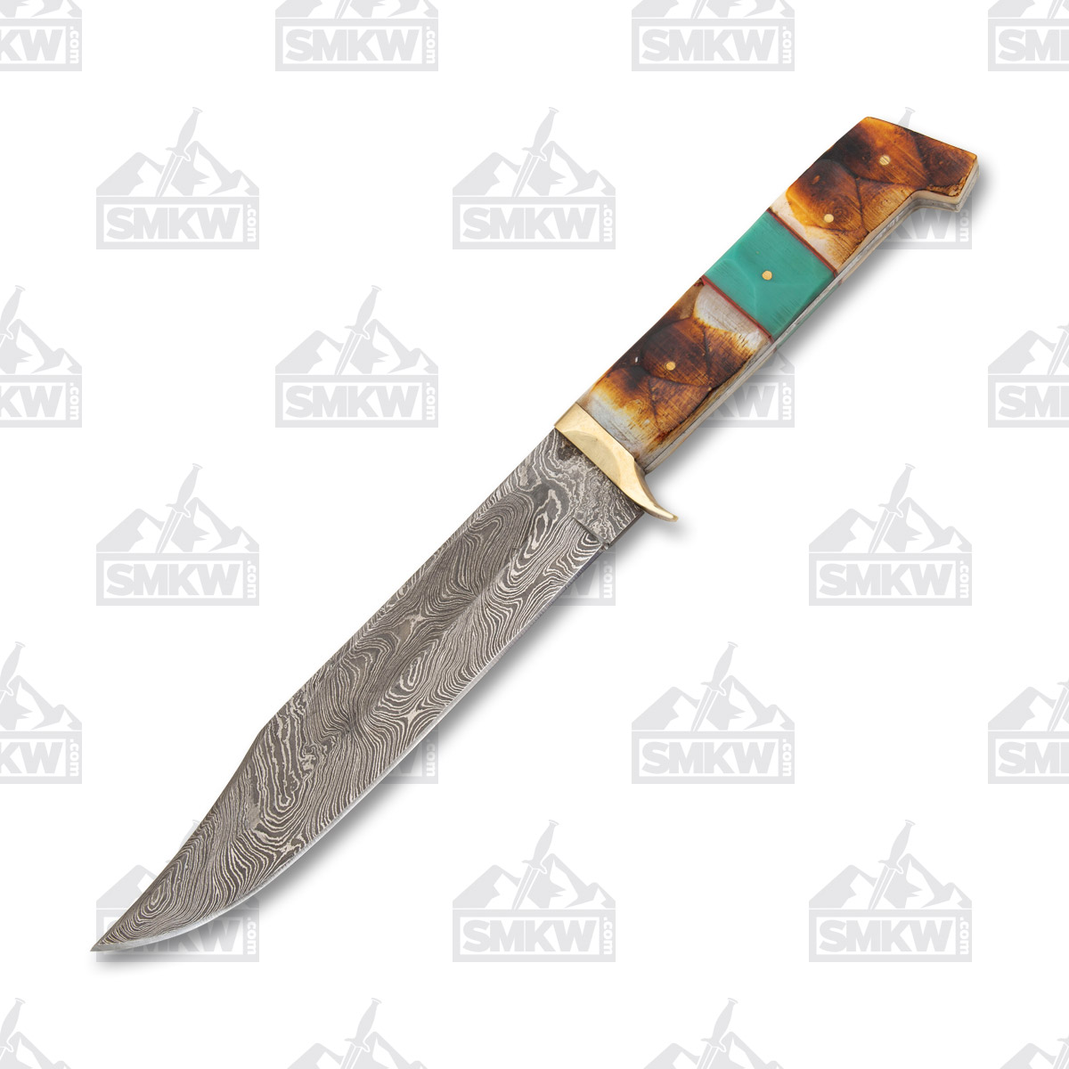 SZCO Supplies 13in Damascus Bowie Burnt Bone-Turquoise Knife DM1256 View 2