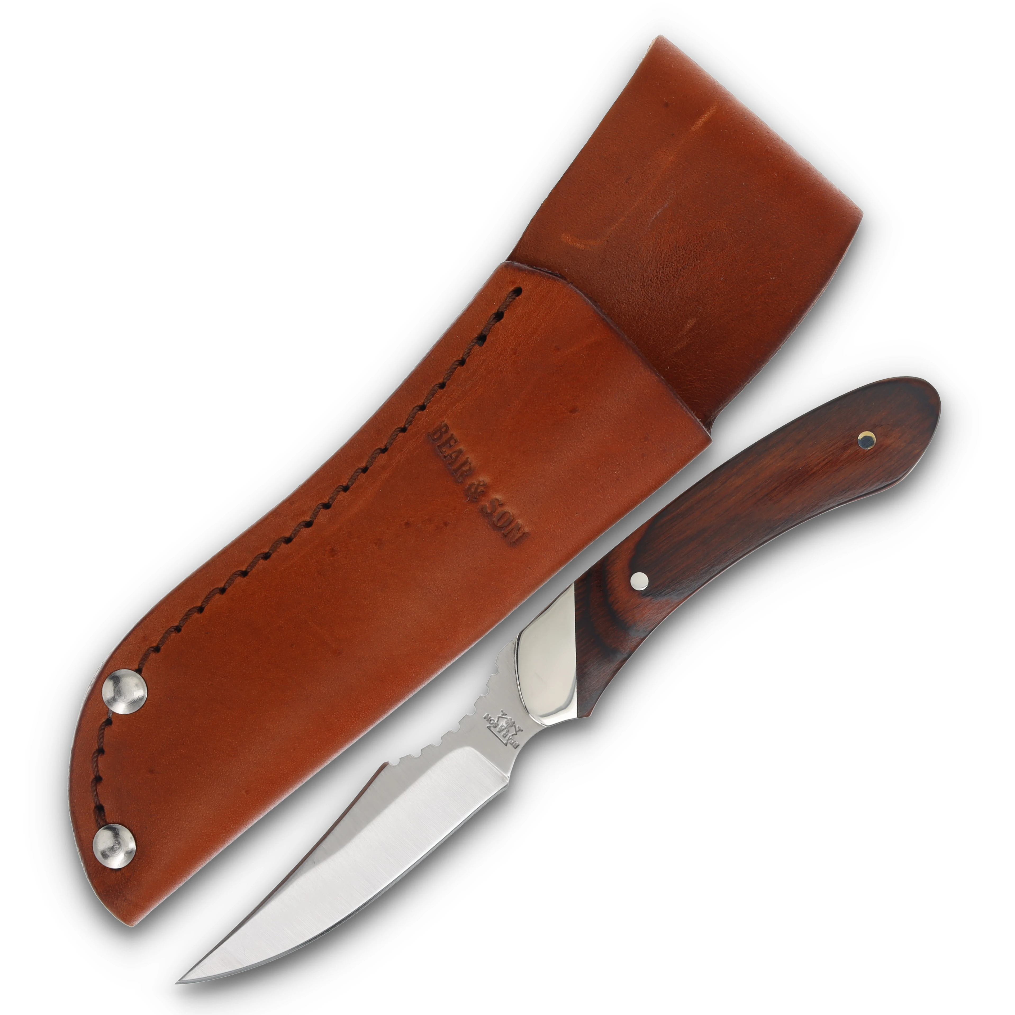 Bear & Son Rosewood Caper Fixed Blade Knife with Sheath BR2009R View 1