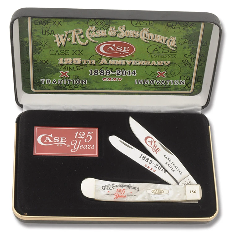 Case XX 125th Anniversary White Pearl Corelon Trapper Folding Knife CA9254125WP View 2