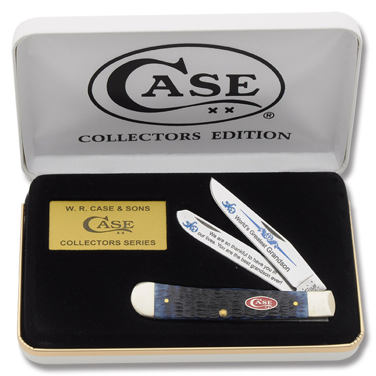 Case XX World's Greatest Grandson Blue Jigged Bone Trapper Folding Knife CABBGRANDSON View 2