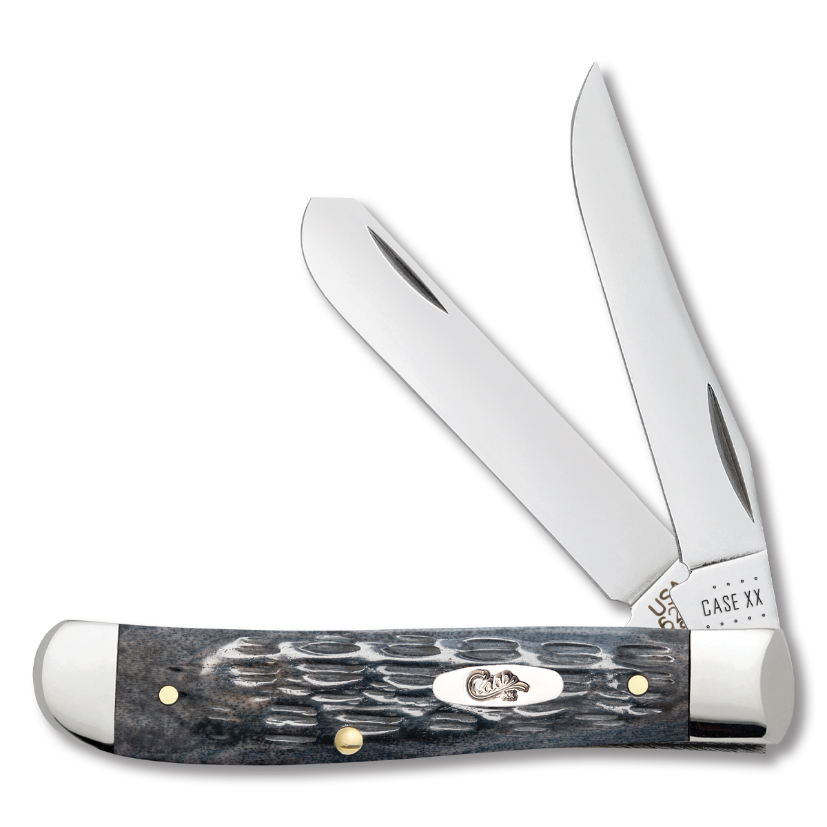 Case Gray Pocket Worn Jigged Bone Carbon Mini Trapper Folding Knife CA58414 View 1