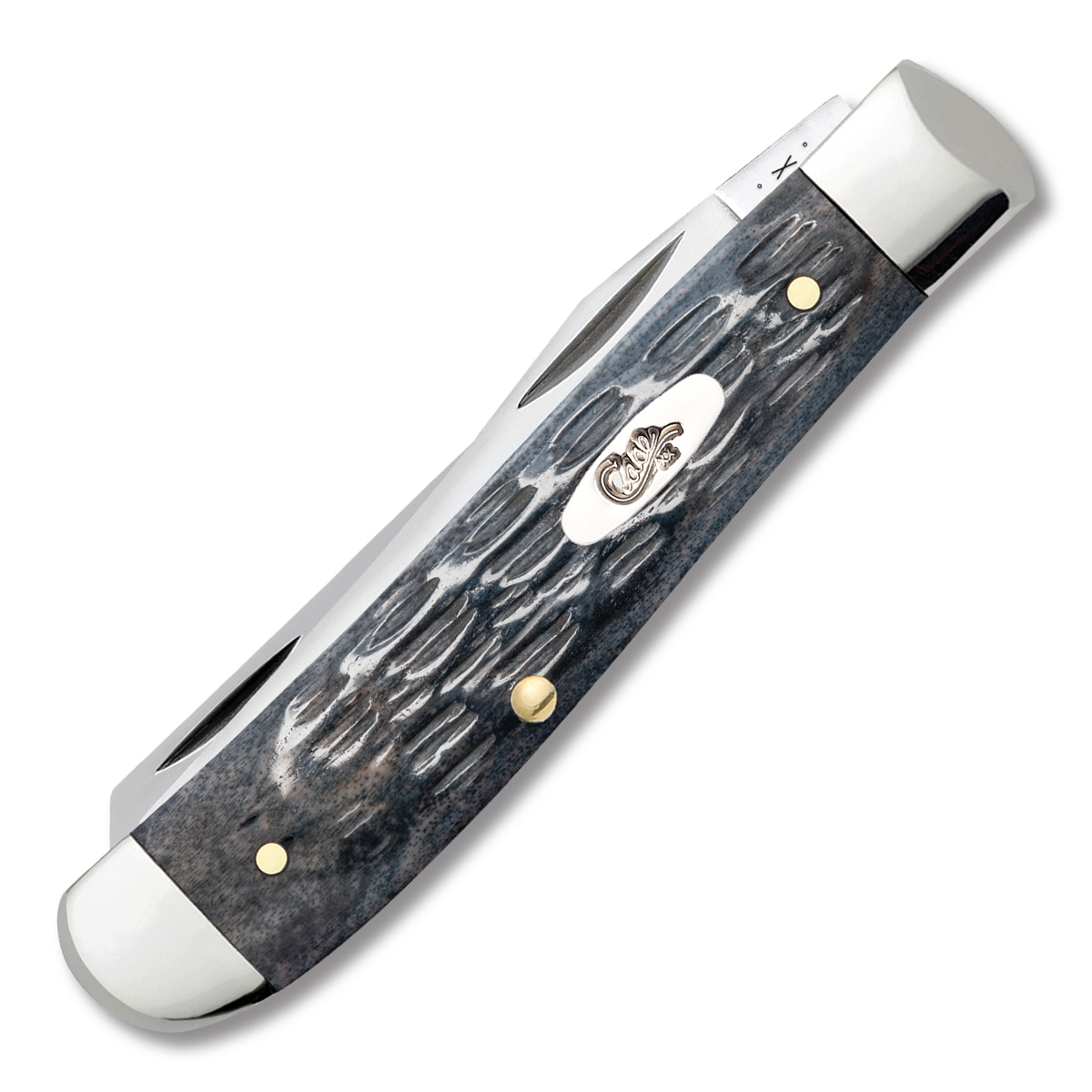 Case Gray Pocket Worn Jigged Bone Carbon Mini Trapper Folding Knife CA58414 View 2
