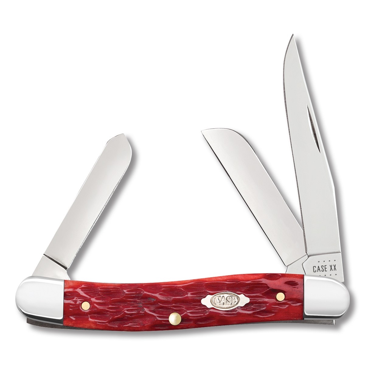 Case Dark Red Peach Seed Jigged Bone Carbon Steel Medium Stockman Folding Knife CA31951 View 1