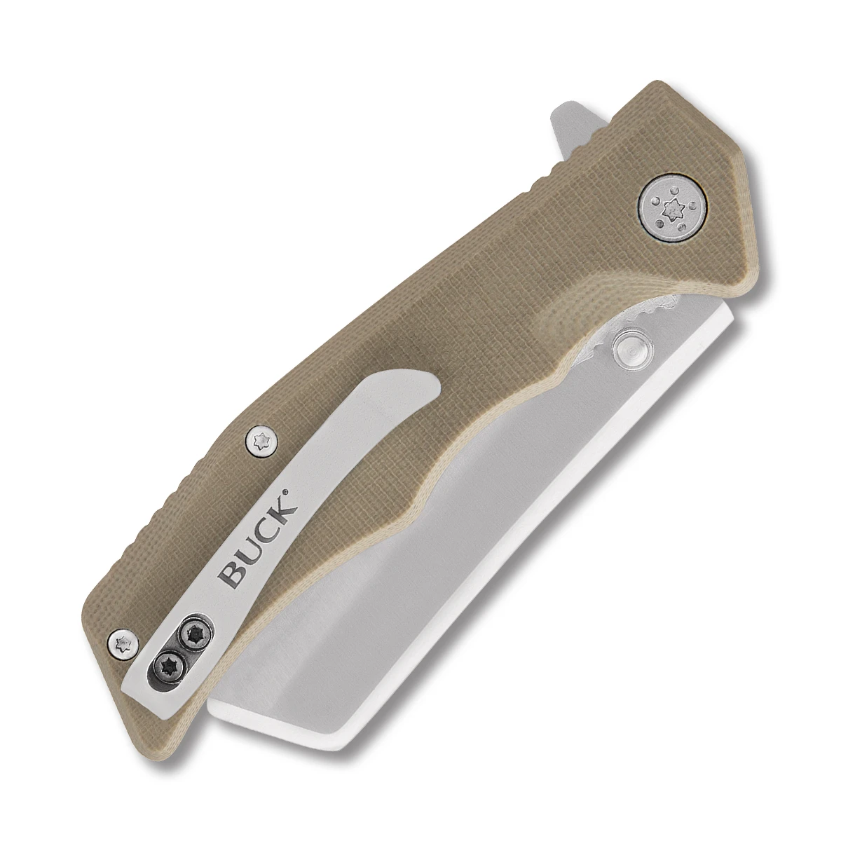 Buck Knives Trunk Folding Knife Tan 2.87 Inch Plain Satin Cleaver BU13046 View 2