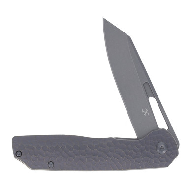 Kansept Shard Circle Woodgrain Ti Folding Knife 3.5in Stonewash Reverse Tanto View 4