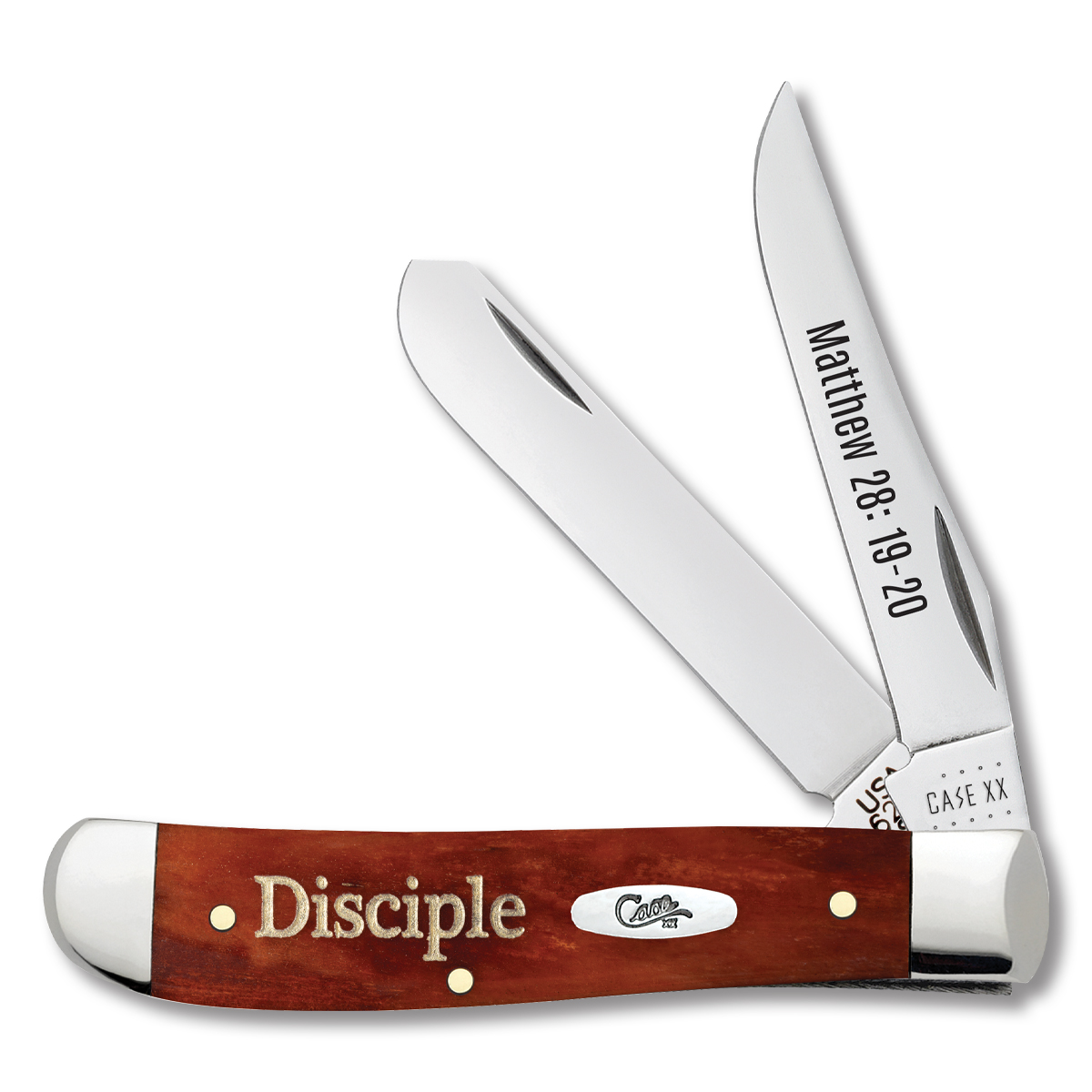 Case XX Matthew 28: 19-20 Chestnut Smooth Bone Mini Trapper Folding Knife CA60868 View 1