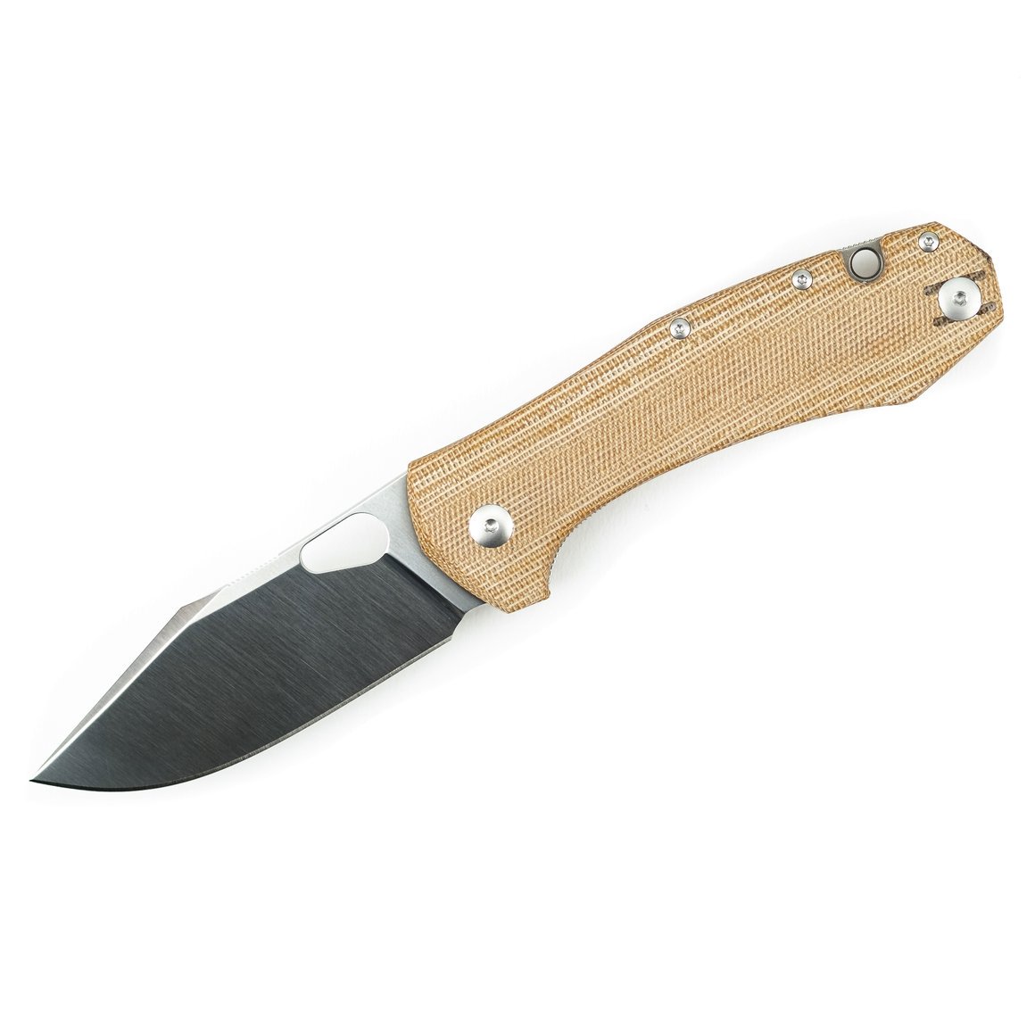 GiantMouse ACE Grand Linerlock Folding Knife Satin Elmax/Natural Canvas Micarta GMACEGRDNC View 1