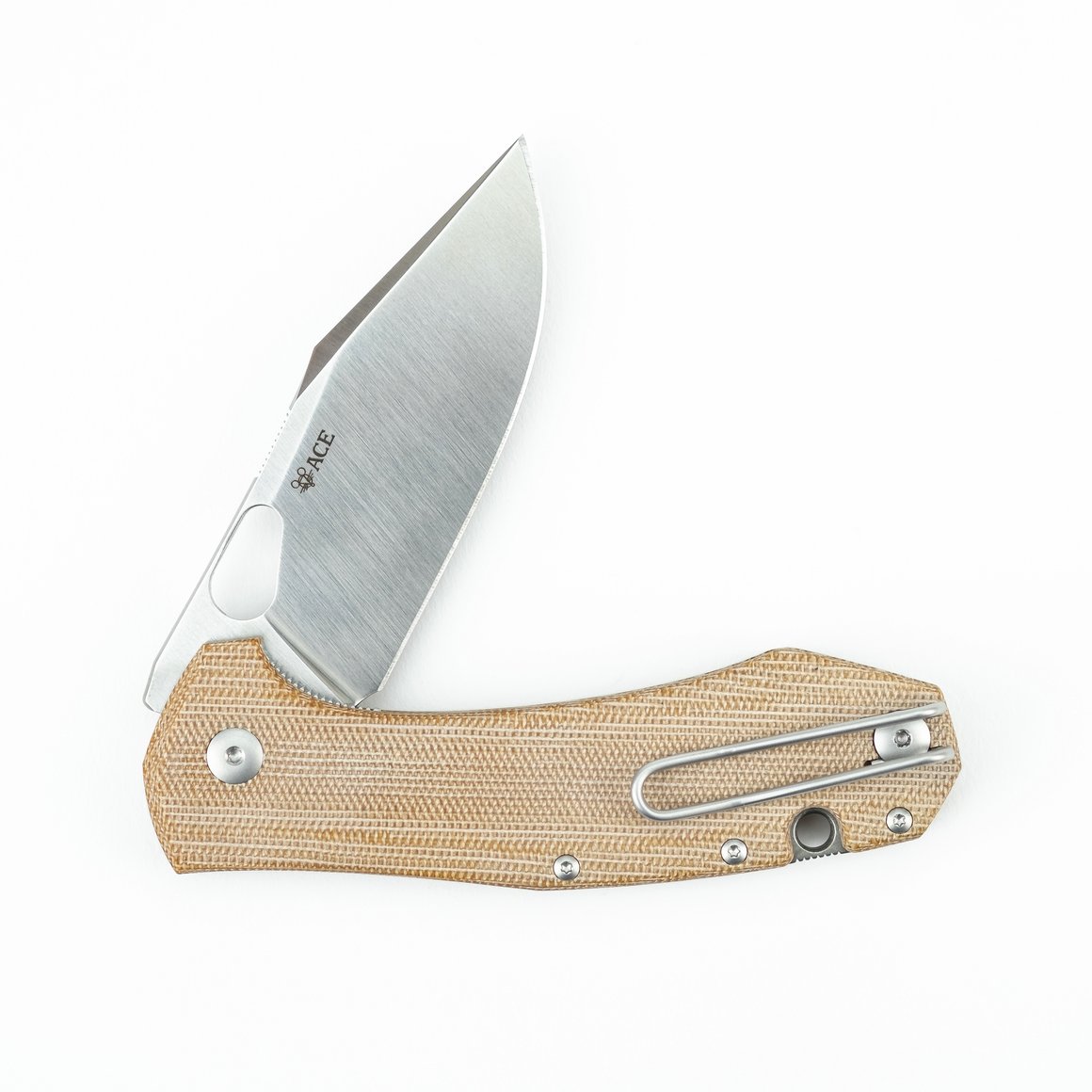 GiantMouse ACE Grand Linerlock Folding Knife Satin Elmax/Natural Canvas Micarta GMACEGRDNC View 3