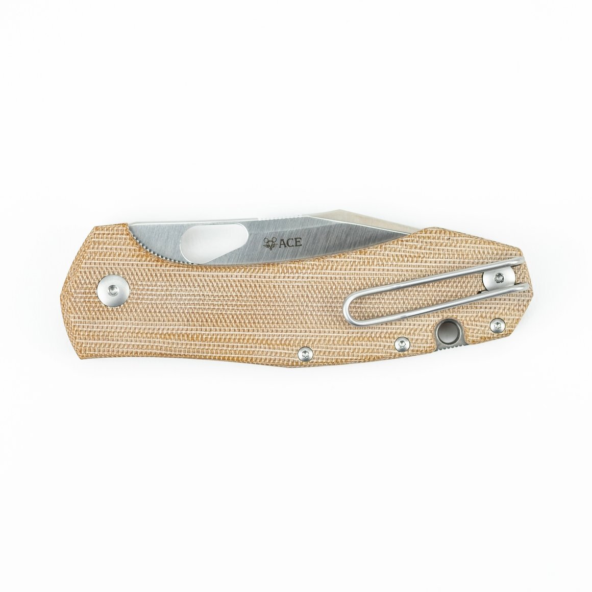 GiantMouse ACE Grand Linerlock Folding Knife Satin Elmax/Natural Canvas Micarta GMACEGRDNC View 5