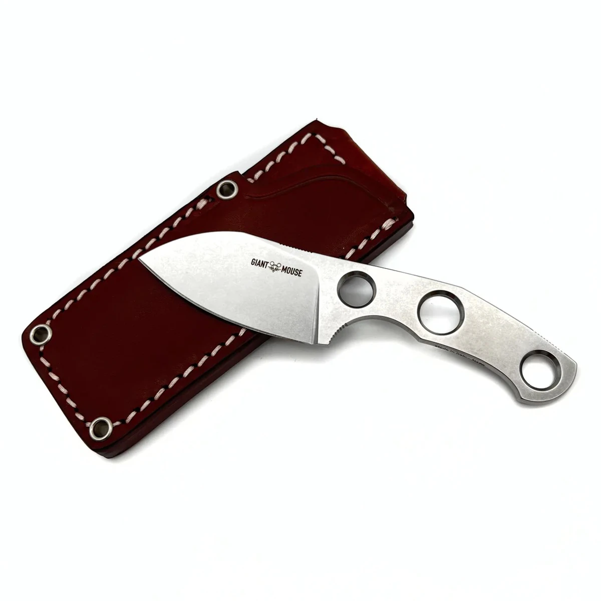 GiantMouse GMF1 Fixed Blade Stonewash Handle N690 Blade W/Brown Leather Sheath GMGMF1 View 1