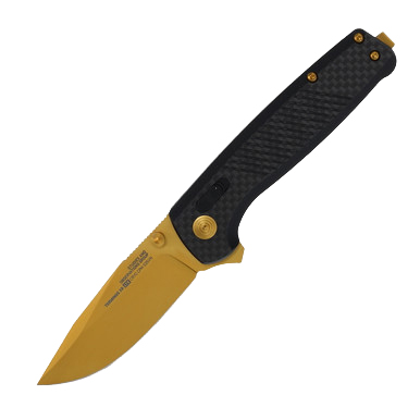 SOG Terminus XR LTE Carbon – Gold 2.95in Plain Gold TiNi Clip Point TM1033BX View 2