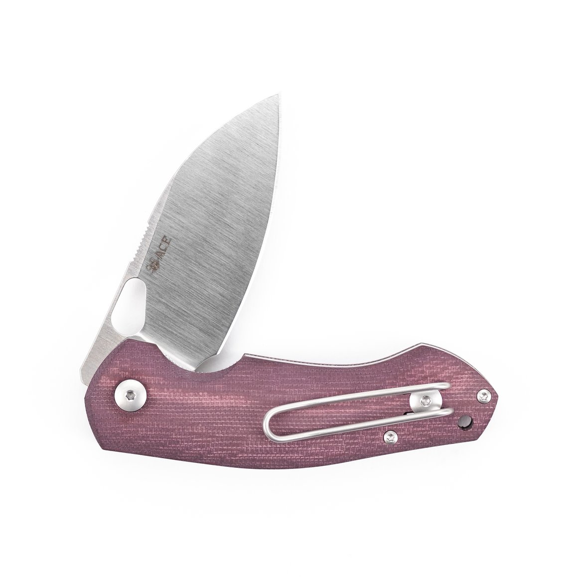 GiantMouse ACE Biblio Linerlock Folding Knife Satin M390/Burgundy Canvas Micarta GMACEBIBLIOB View 3