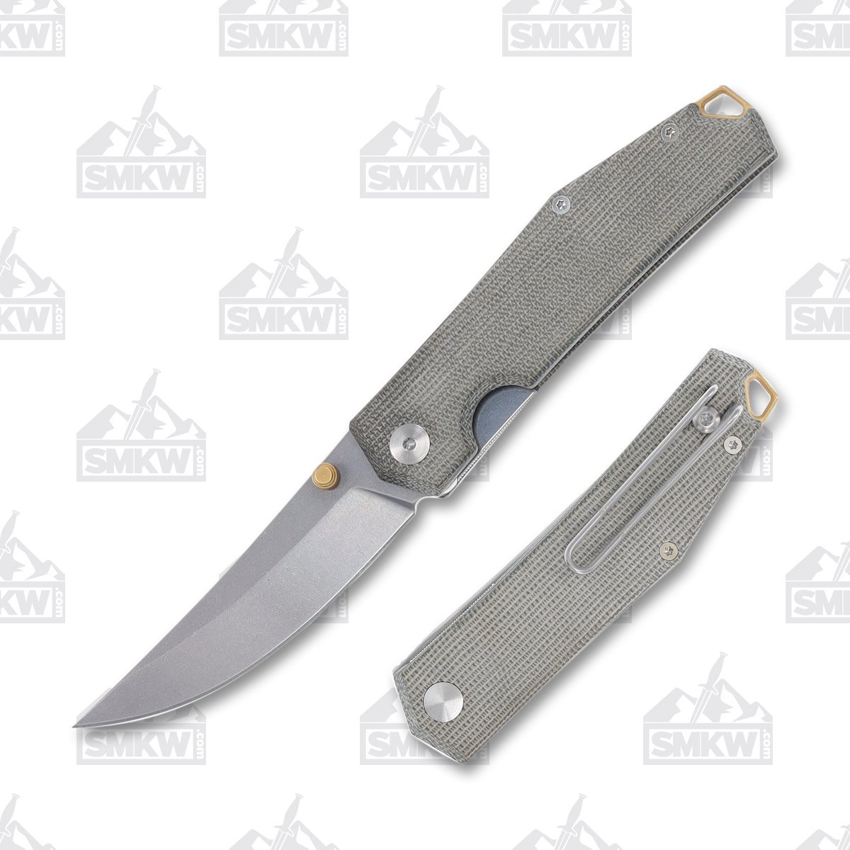 GiantMouse ACE Clyde Linerlock Folding Knife Stonewash Elmax/Green Micarta GMACECLYDEGC View 1