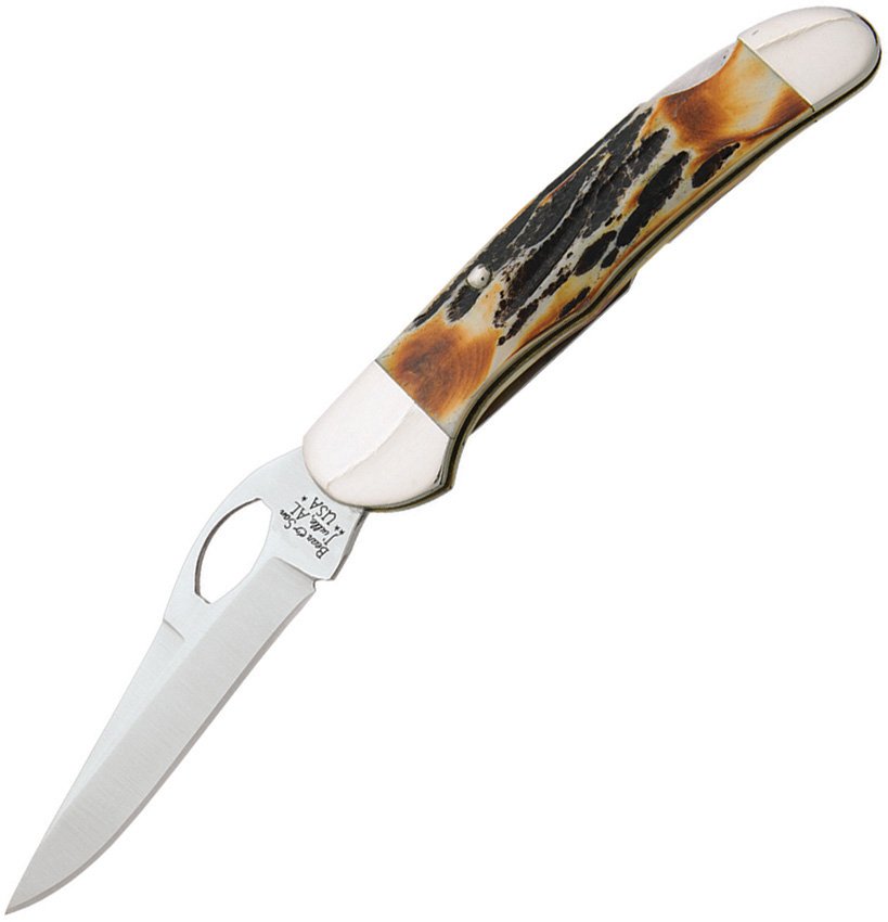 Bear & Son India Stag Damascus Cowhand Lockback Folding Knife BR5150L View 1