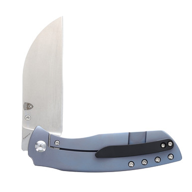 Kansept Convict Blue Titanium Folding Knife 3.25in Sheepsfoot Blade View 4