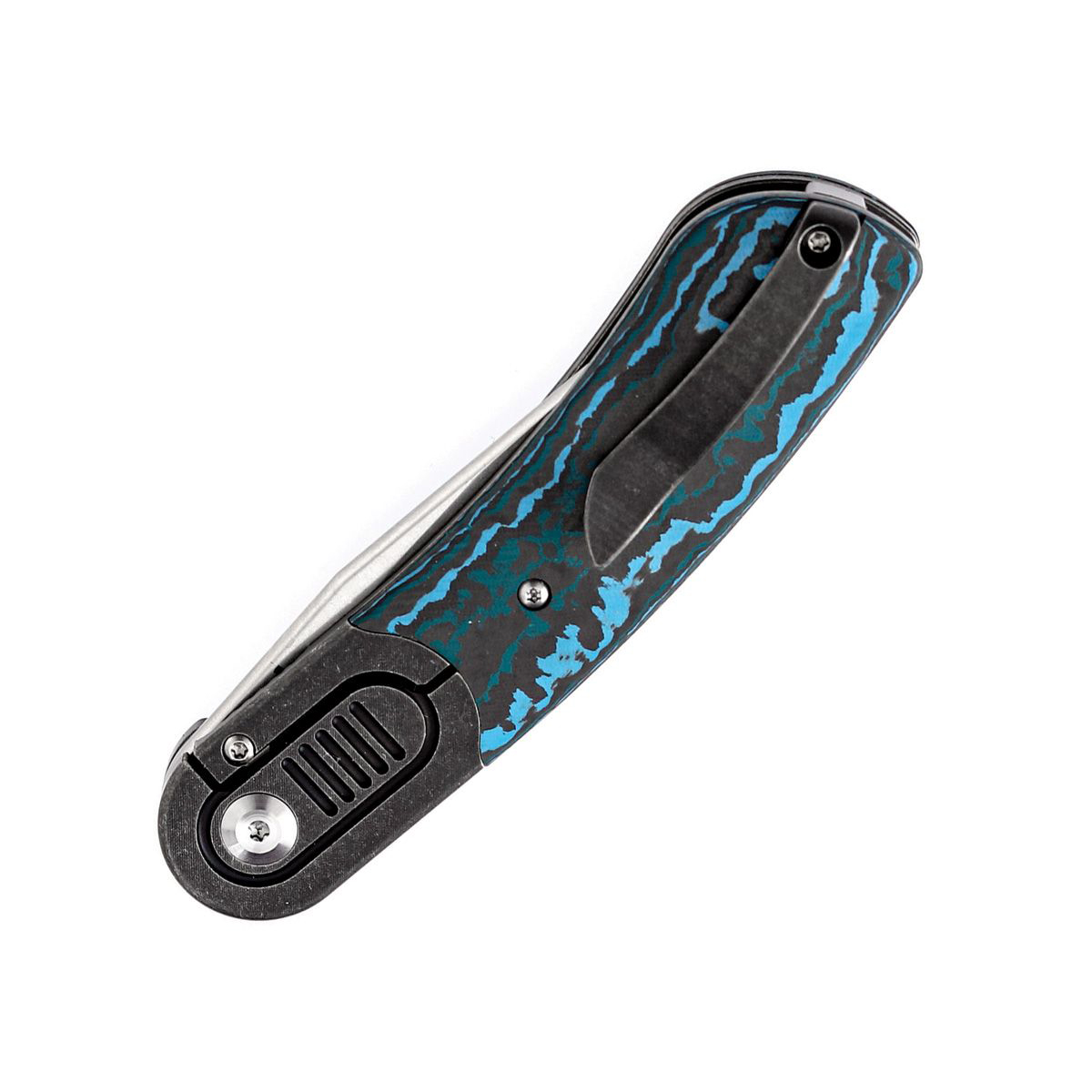 Kansept Knives Reverie Folding Knife Ti-CF Blue-Black 2.92 SW Blade K2025A3 View 2