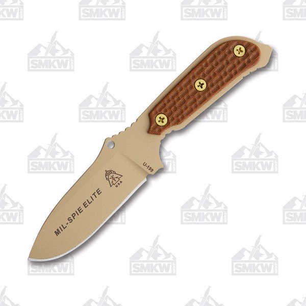 TOPS MIL-SPIE 3 Fixed Knife Tan 4in Plain Coyote Tan Hunters Point TPMIL3ELITET View 1
