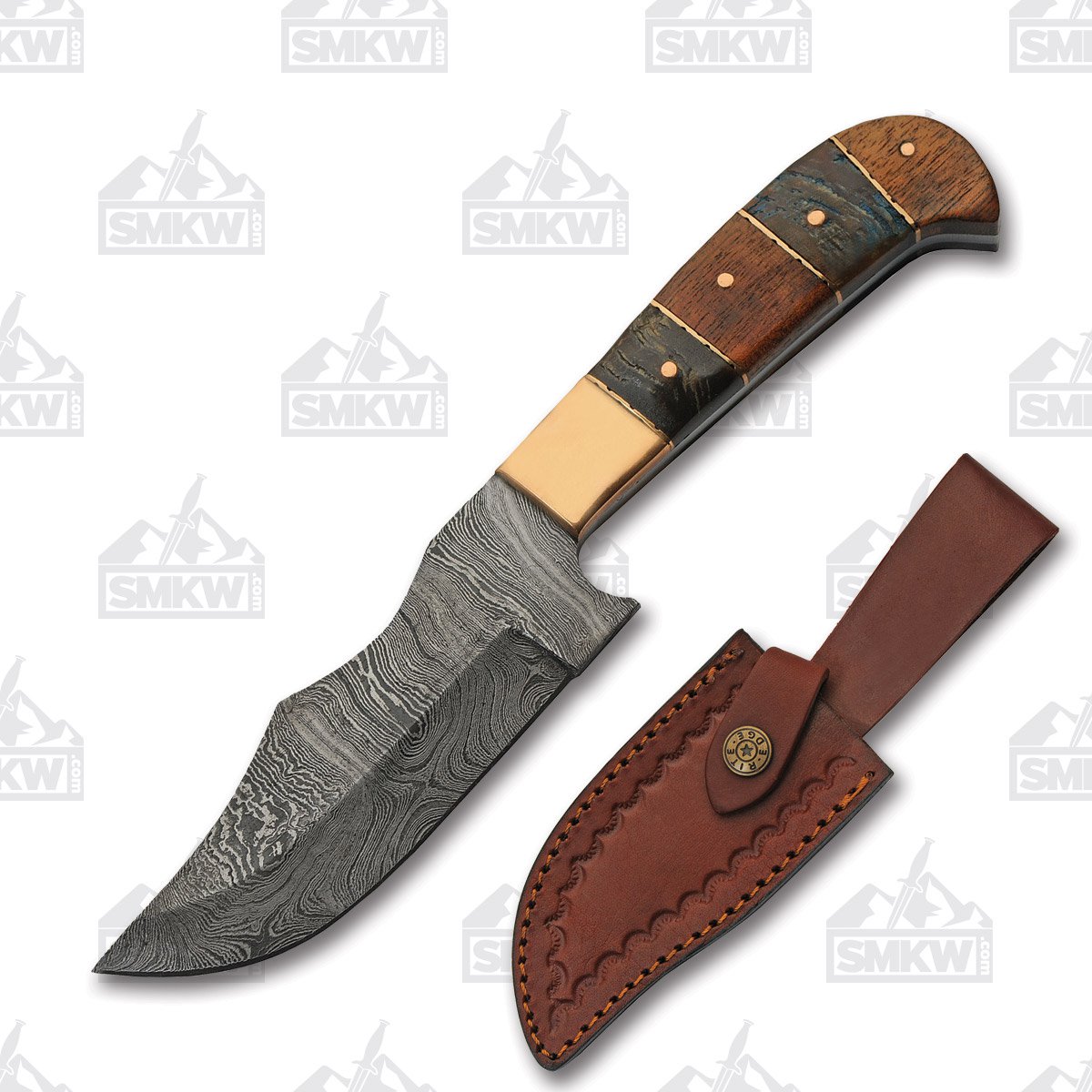 SZCO Supplies Copper Hunter Fixed Blade Knife 4.5in Damascus Blade DM1253 View 1
