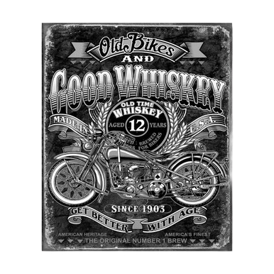 Old Bikes & Good Whiskey Tin Sign View 1