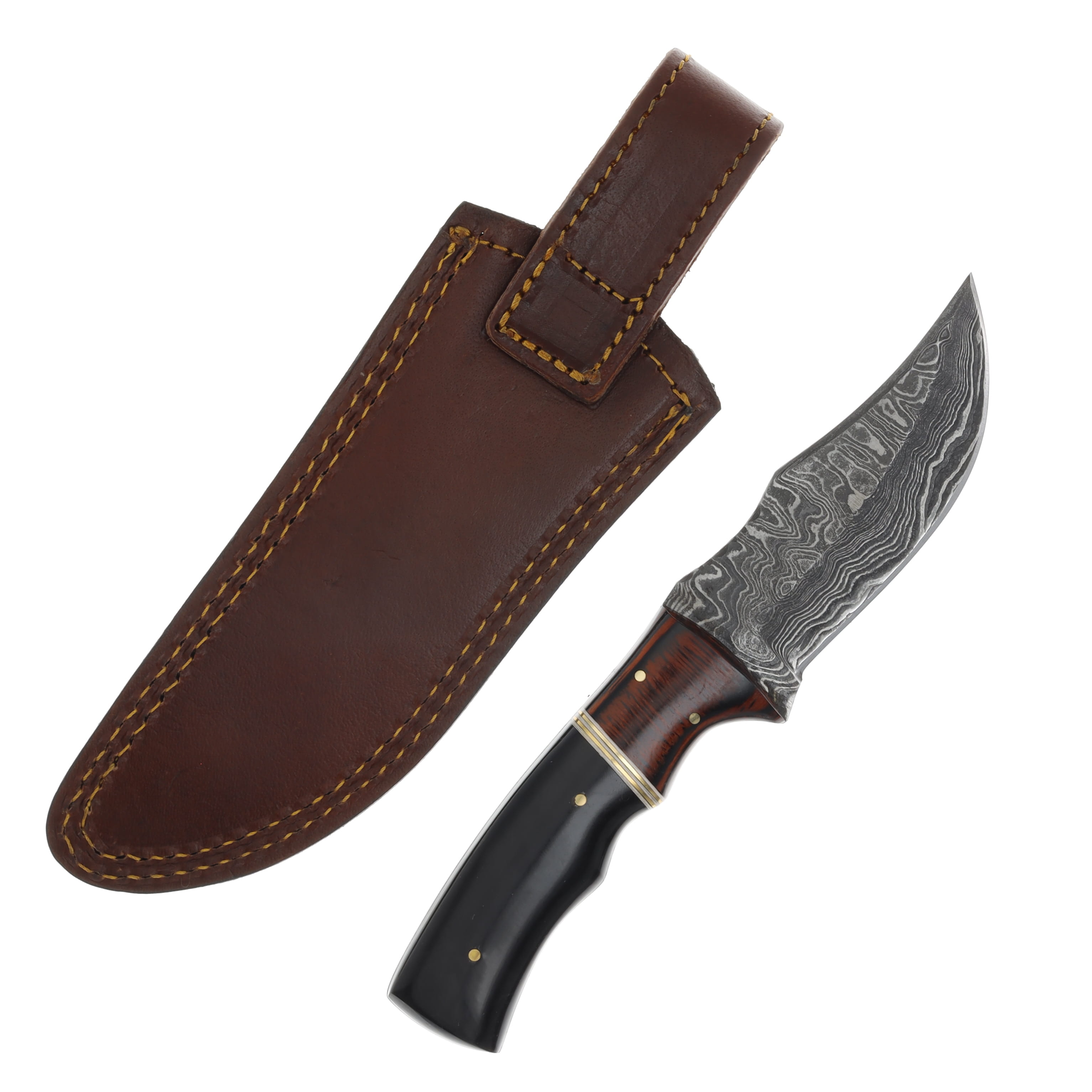 Szco Damascus Skinner Fixed Blade Knife Brown – Black 4in Plain Skinner DM1054 View 2