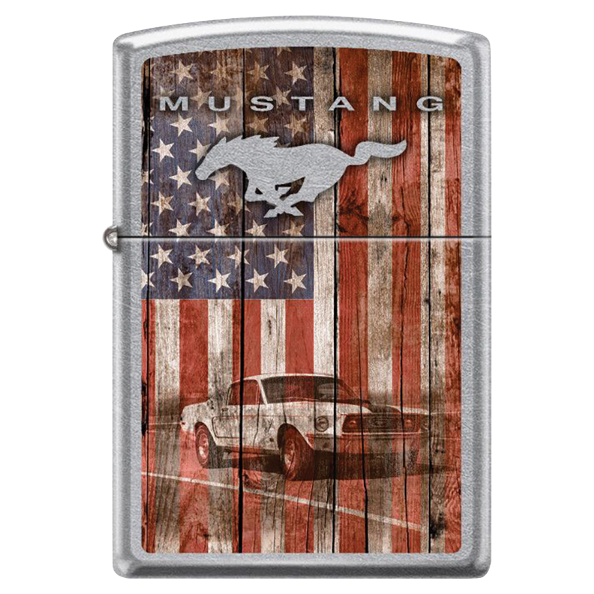 Zippo Street Chrome American Flag Ford Mustang Lighter ZP407761 View 1