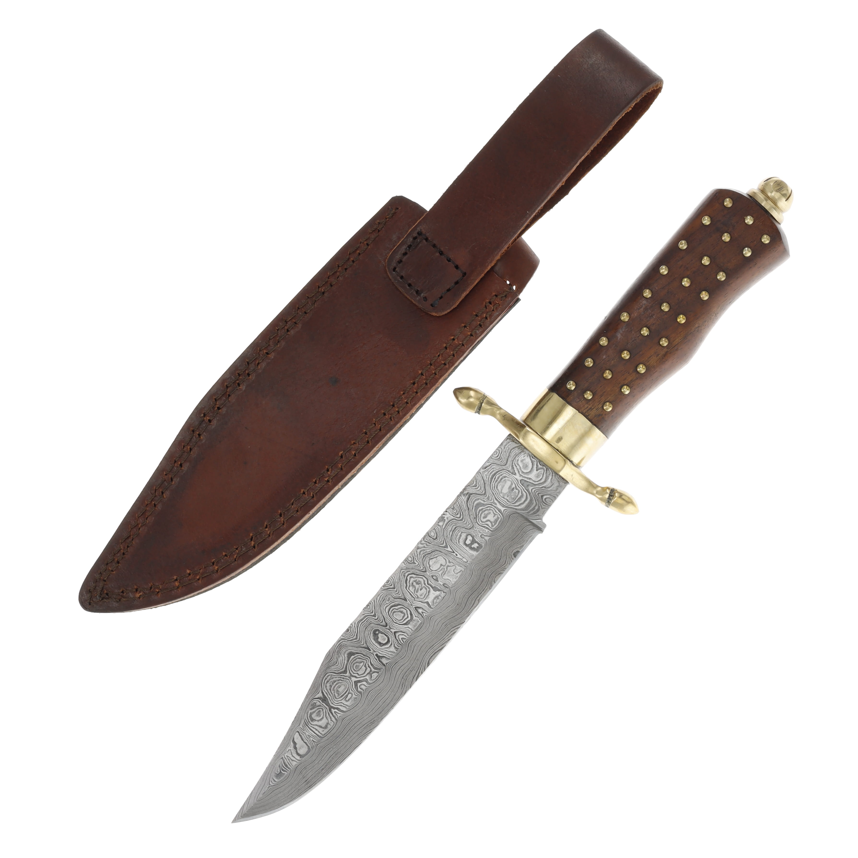 Rite Edge 13.5" Studded Damascus Bowie with Leather Sheath DM1058 View 2