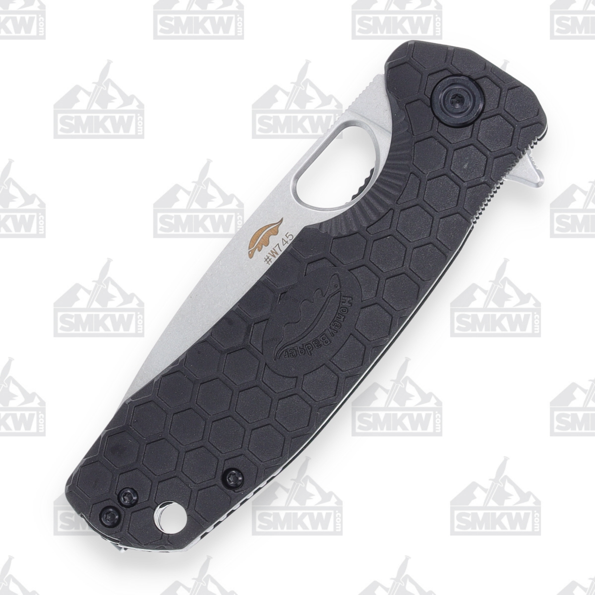 Honey Badger Large Drop Point Limited Edition Knife Black 3.63in Stonewash Blade HB1286 View 5