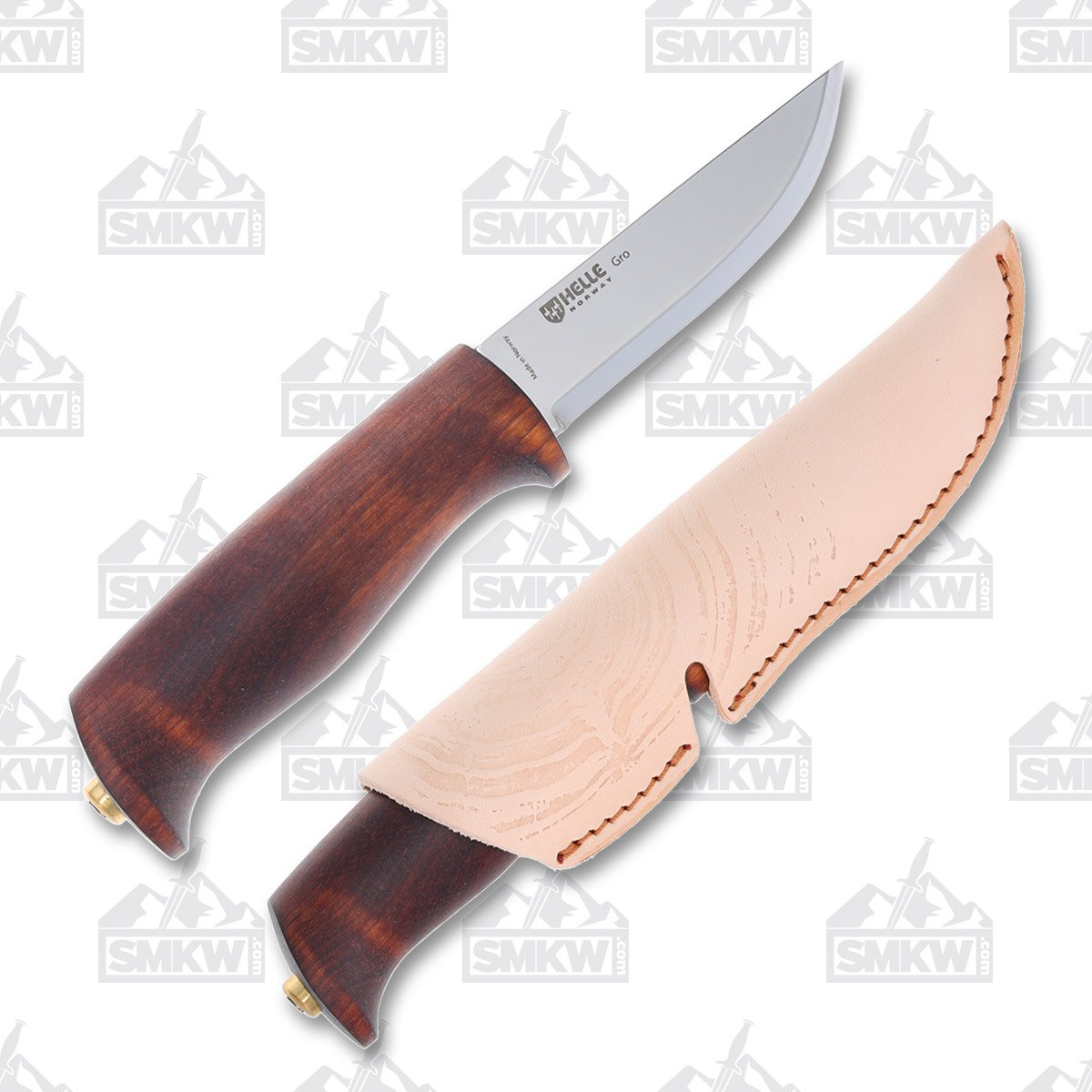 Helle Gro Fixed Blade Knife Scandi 12C27/Dark Birch with Leather Sheath HF7 View 1