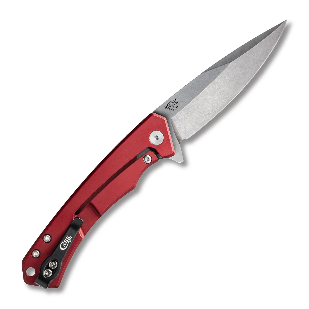 Case Marilla Framelock Folding Knife (Stonewash Drop Point, Red) CA25881 View 2