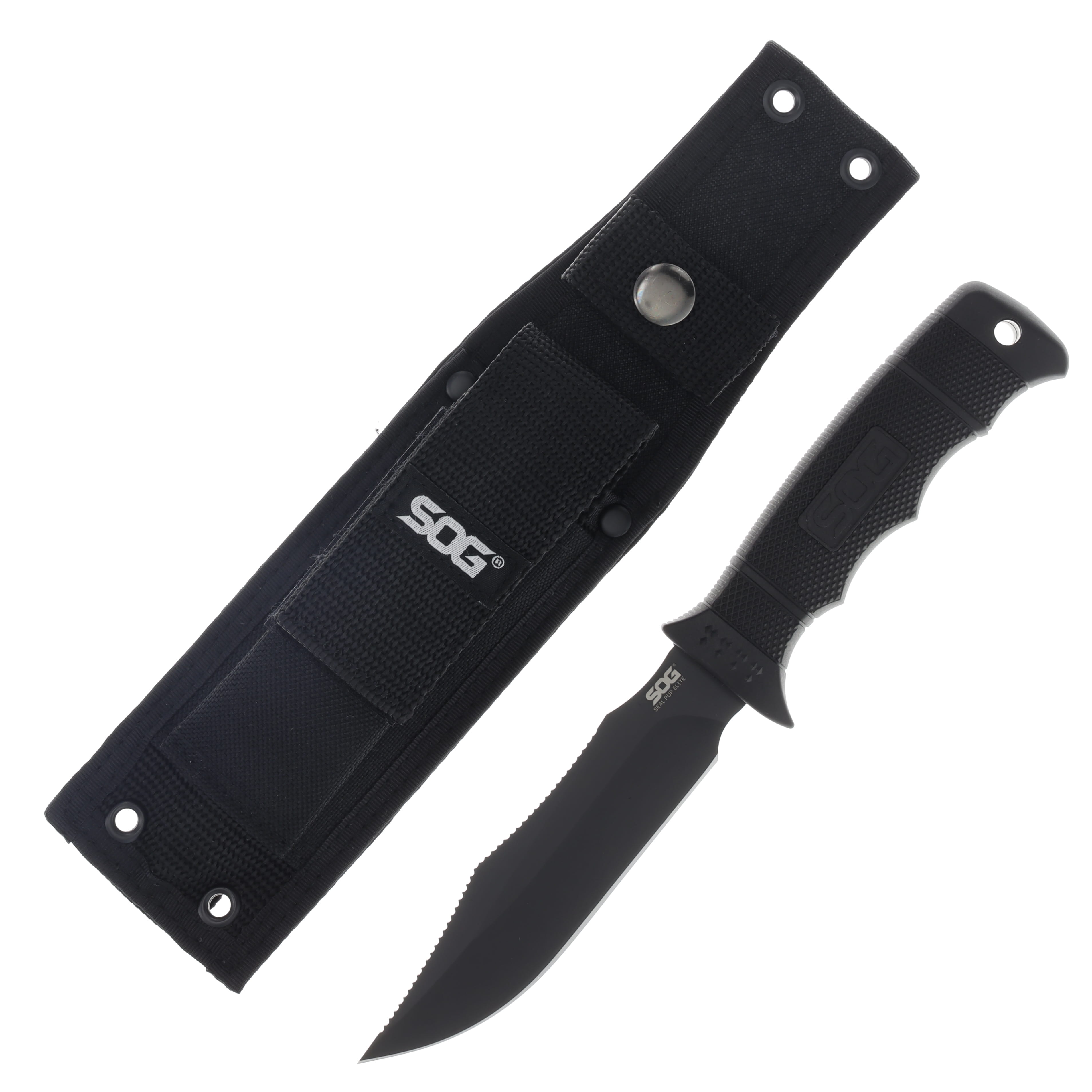 SOG Knives SEAL Pup Elite Fixed Blade 4.85in Plain Black Clip Point SOGE37S View 1