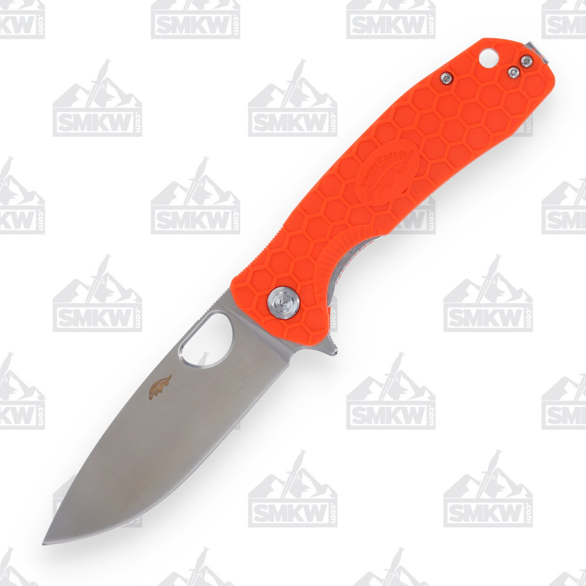 Honey Badger Large Drop Point Folding Knife Orange 3.63in Plain Satin Blade HB1044 View 1
