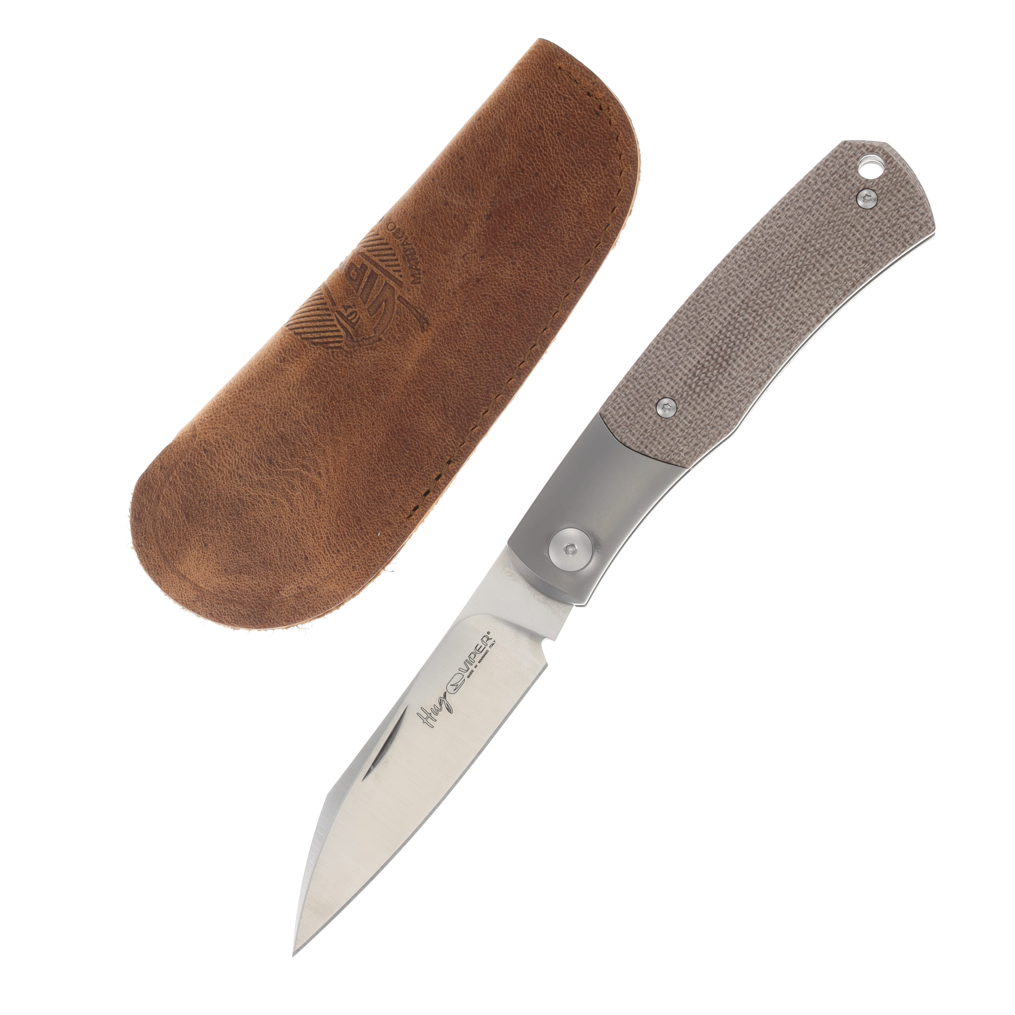 Viper Knives Hug Folding Knife Natural Canvas Micarta 3.125in Satin Blade V5992CN View 1